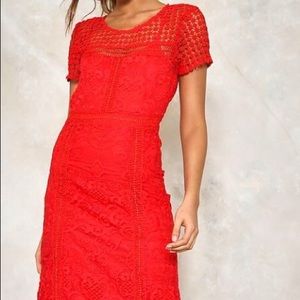 NWT Nasty Gal Red Lace Midi Dress Size Small